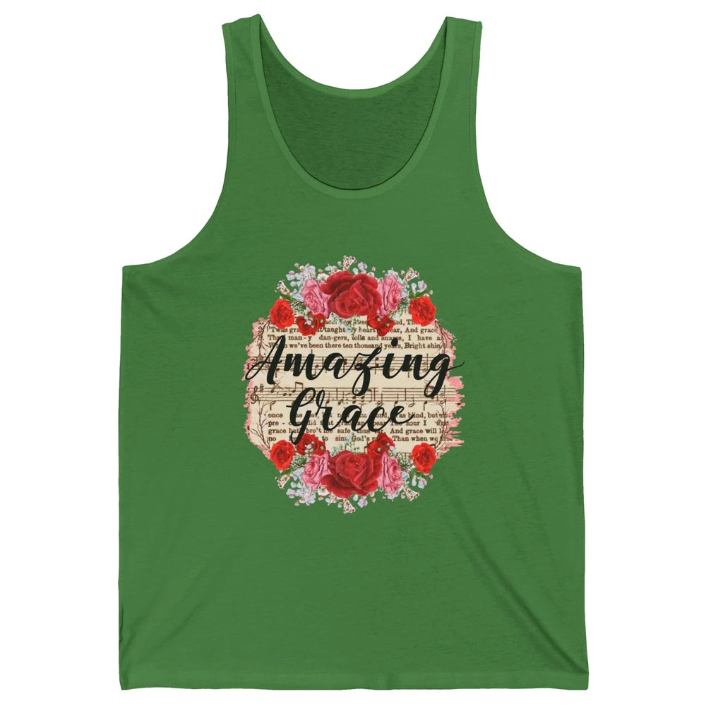 Floral Amazing Grace Jesus Lovers Christian Religious Gift Unisex Jersey Tank