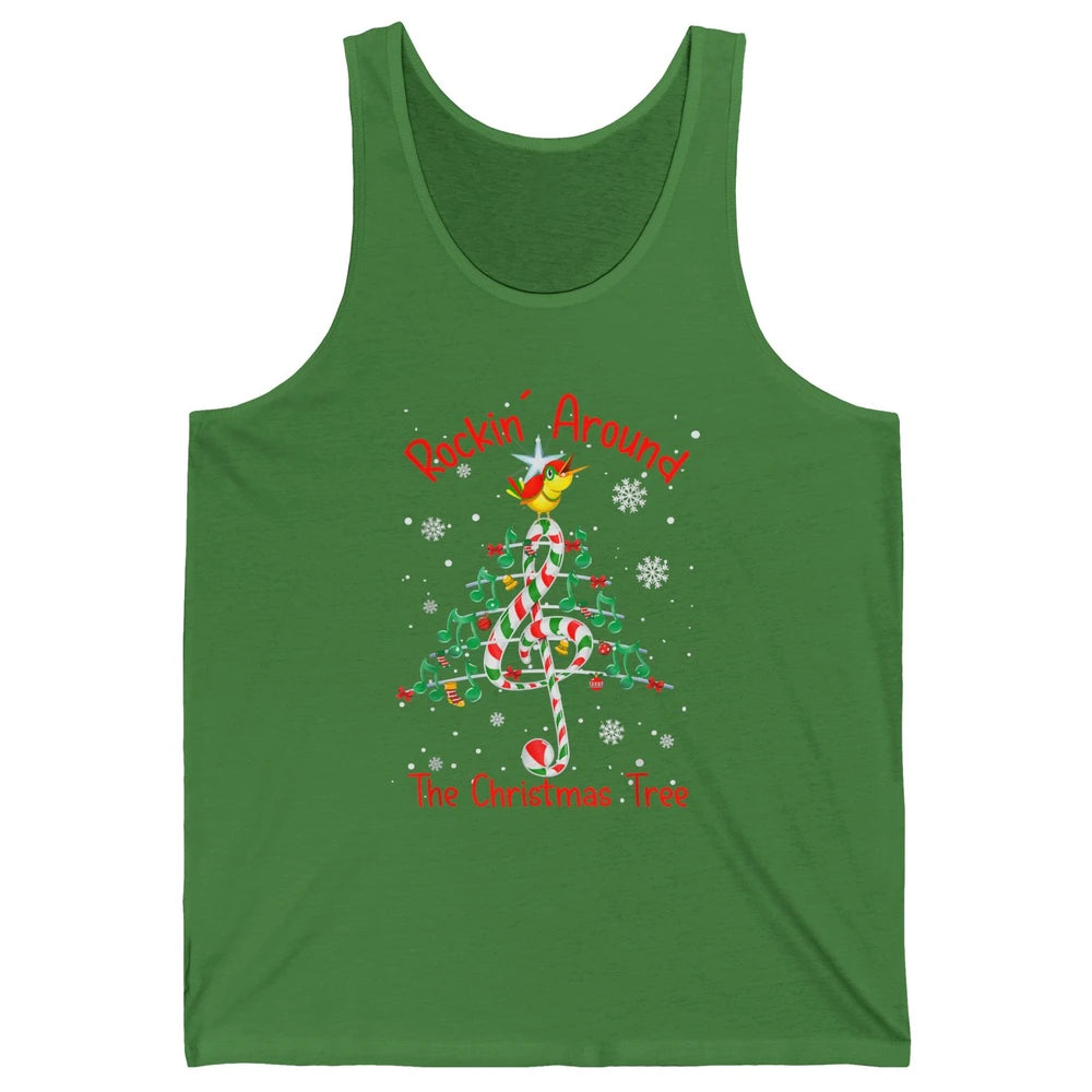 Rockin' Around The Christmas Tree Xmas Music Note Snow Retro Unisex Jersey Tank
