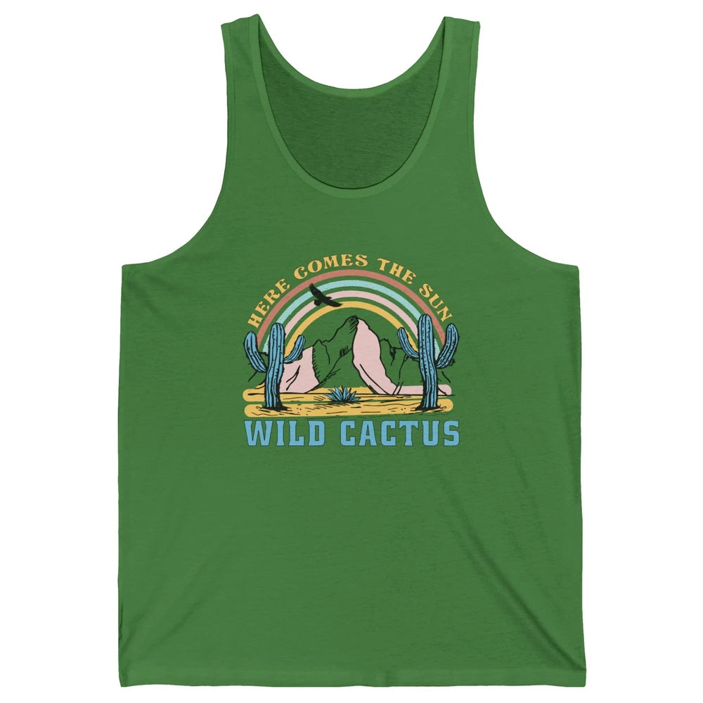 Retro Rainbow Here Come The Sun Wild cactus Desert Western Unisex Jersey Tank