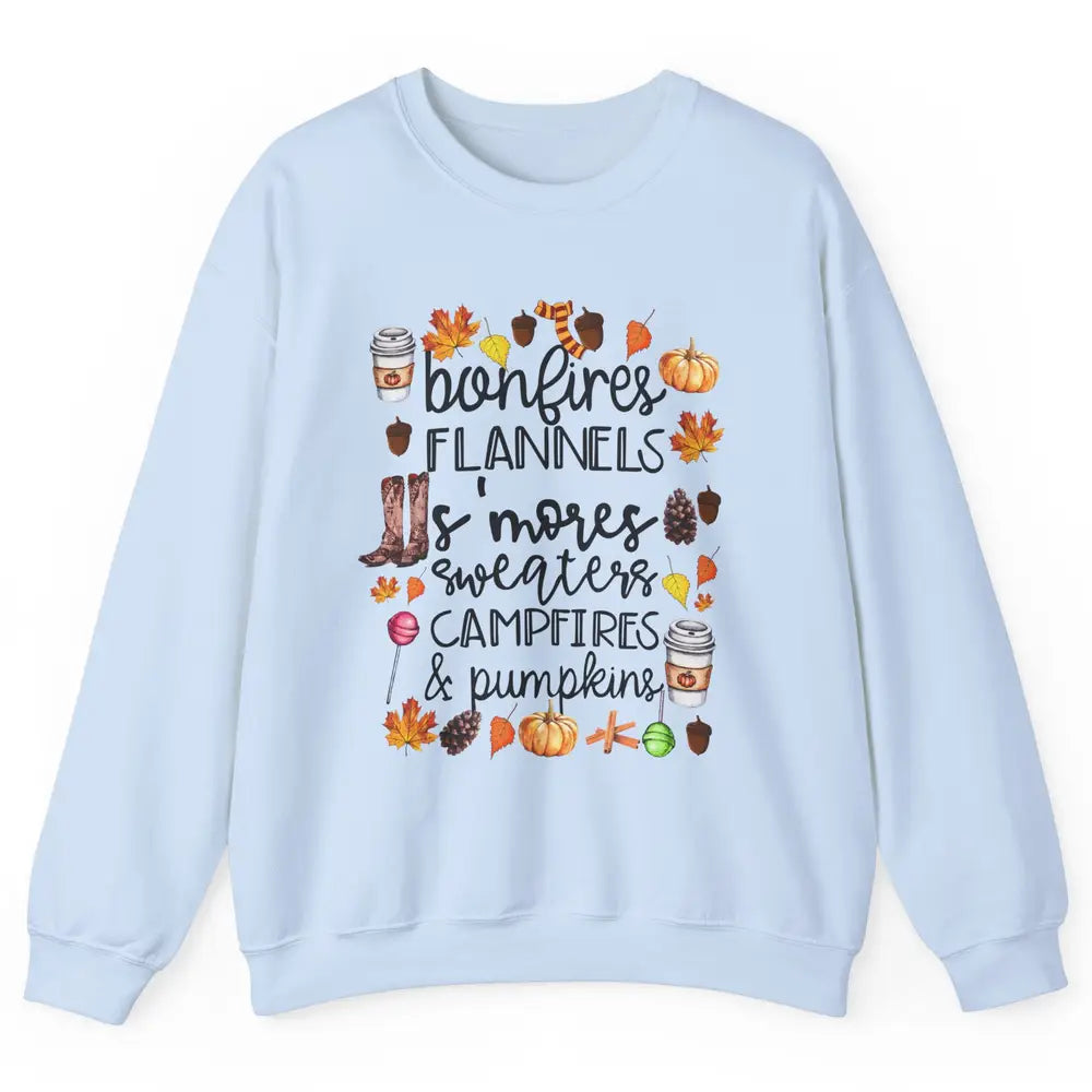 Fall Stuff Pumpkins Falling Leaves Campfire Halloween Autumn Unisex Crewneck Sweatshirt