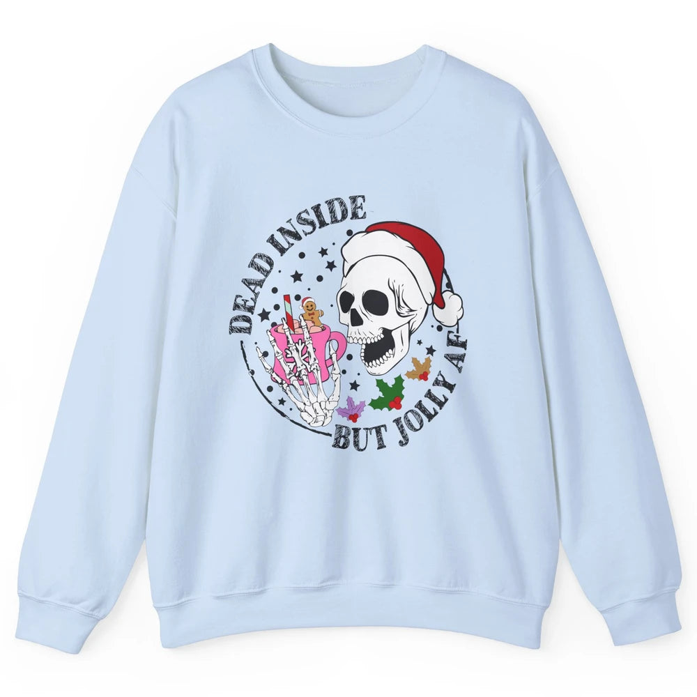 Christmas Skeleton Coffee Dead Inside But Jolly AF Christmas Unisex Crewneck Sweatshirt