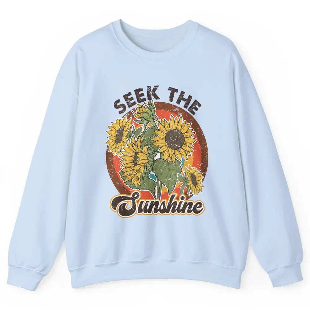 Retro Rainbow Sunflower Seek The Sunshine Peace Hippie Girl Unisex Crewneck Sweatshirt