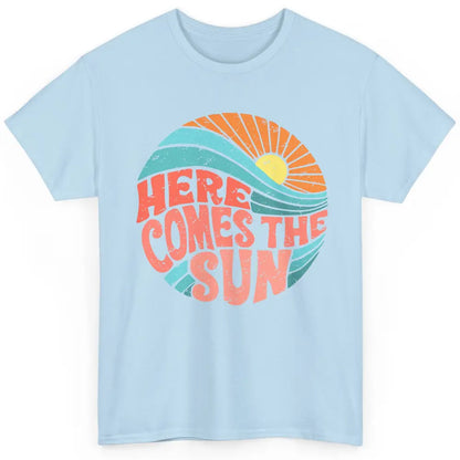 Retro Rainbow Sunrise Here Comes The Sun Hippie Girl Classic Unisex T-Shirt
