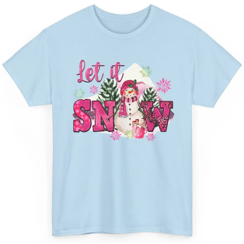 Retro Pink Christmas Snowman Let It Snow Winter Cozy Season Classic Unisex T-Shirt