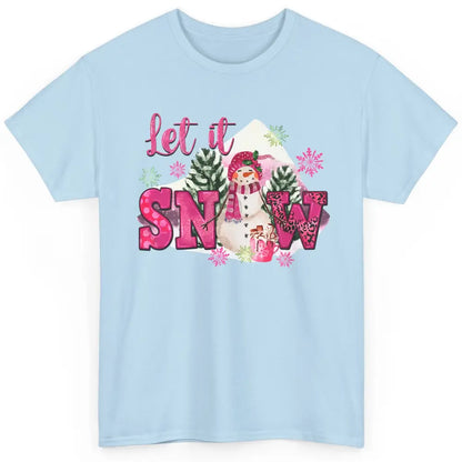 Retro Pink Christmas Snowman Let It Snow Winter Cozy Season Classic Unisex T-Shirt