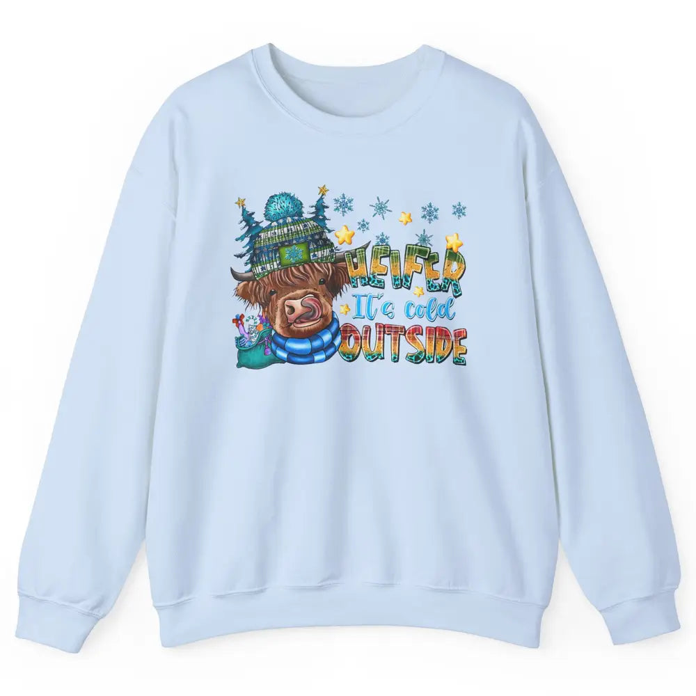 Retro Christmas Highland Cow Heifer It's Cold Outside Winter Unisex Crewneck Sweatshirt