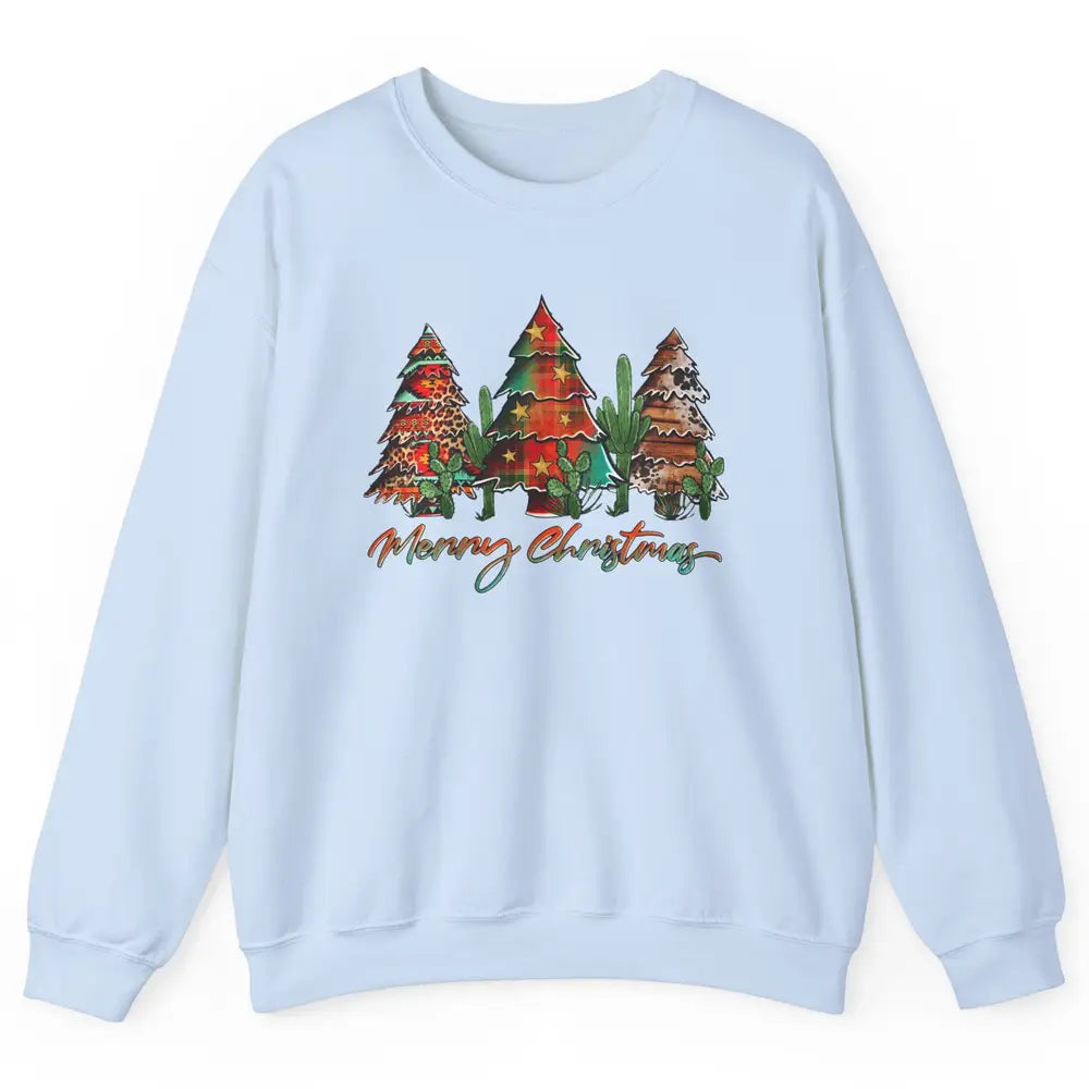 Merry Christmas Tree Western Christmas Desert Cactus Leopard Unisex Crewneck Sweatshirt
