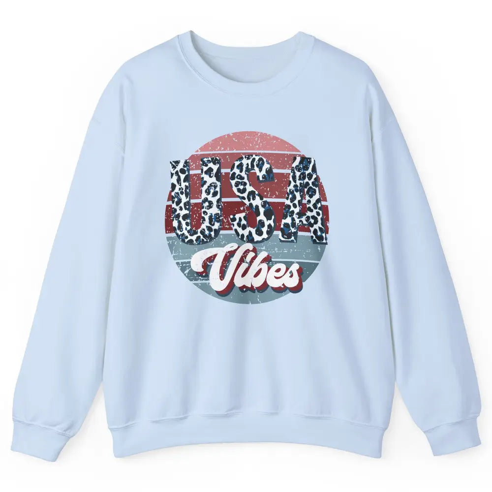 Vintage USA Vibes Leopard Patriots Independence Day Gift Unisex Crewneck Sweatshirt