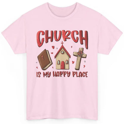 Retro Christmas Church Is My Happy Place Christian Hand Draw Classic Unisex T-Shirt