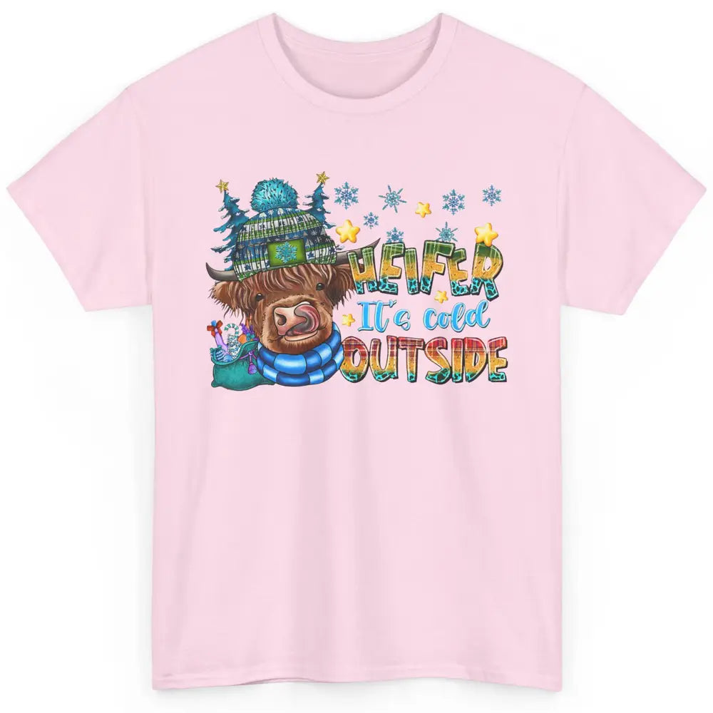 Retro Christmas Highland Cow Heifer It's Cold Outside Winter Classic Unisex T-Shirt