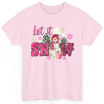 Retro Pink Christmas Snowman Let It Snow Winter Cozy Season Classic Unisex T-Shirt