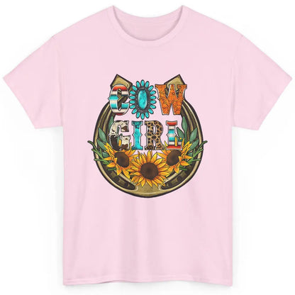 Western Country Sunflowers Retro Cowhide Serape Horseshoe Classic Unisex T-Shirt