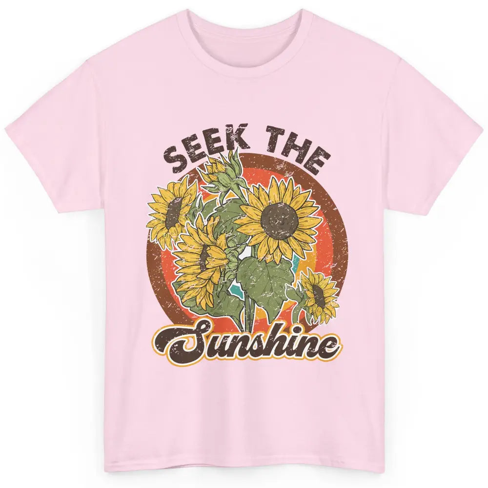Retro Rainbow Sunflower Seek The Sunshine Peace Hippie Girl Classic Unisex T-Shirt