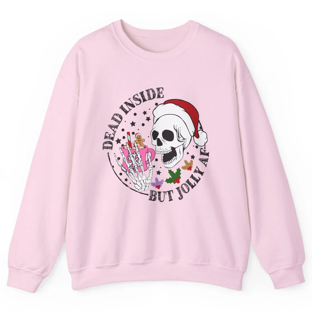 Christmas Skeleton Coffee Dead Inside But Jolly AF Christmas Unisex Crewneck Sweatshirt
