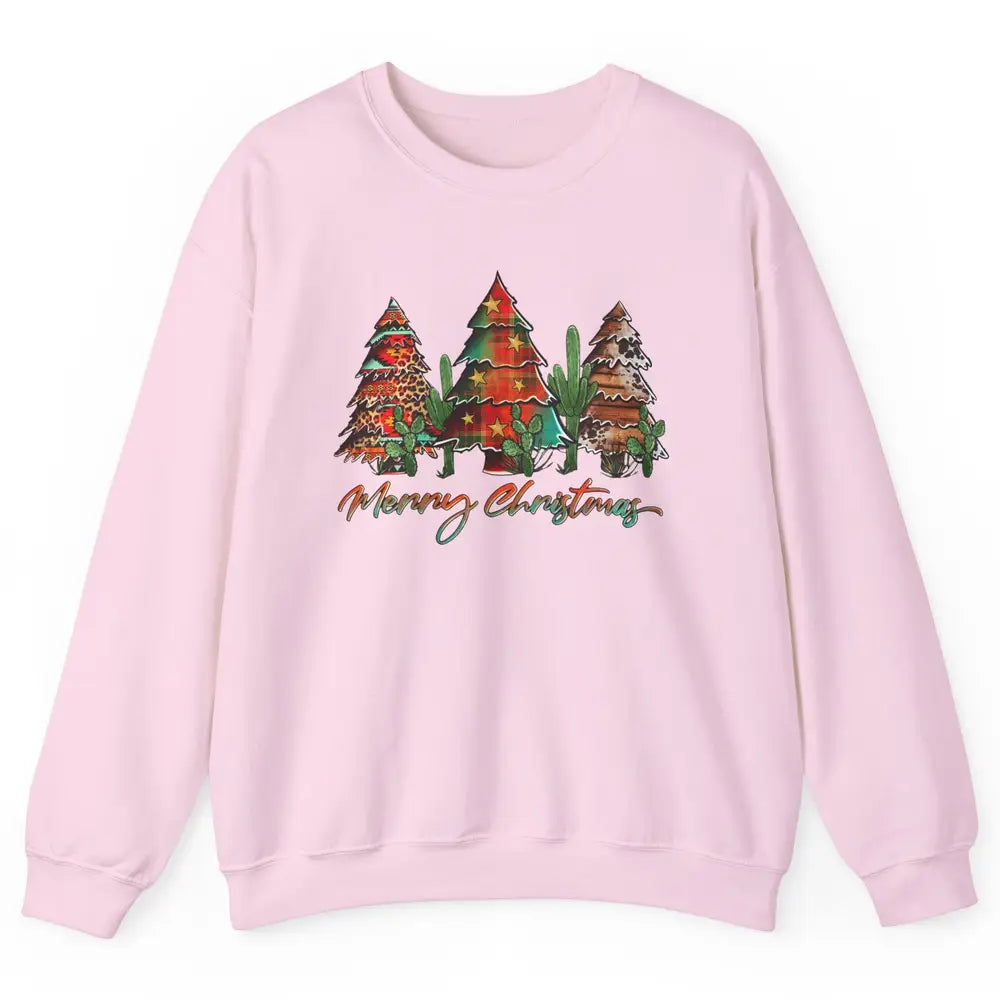Merry Christmas Tree Western Christmas Desert Cactus Leopard Unisex Crewneck Sweatshirt
