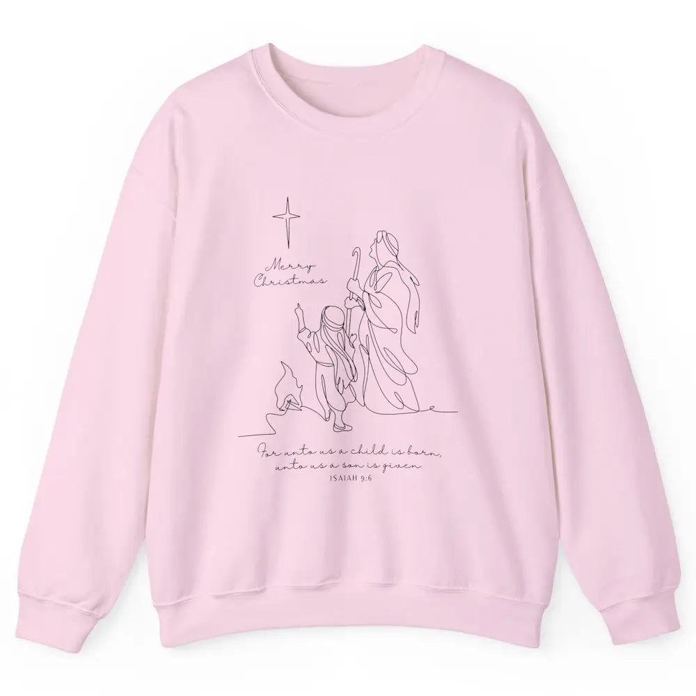 Merry Christmas Unto Us Child Is Born Christian Bible Verse Unisex Crewneck Sweatshirt