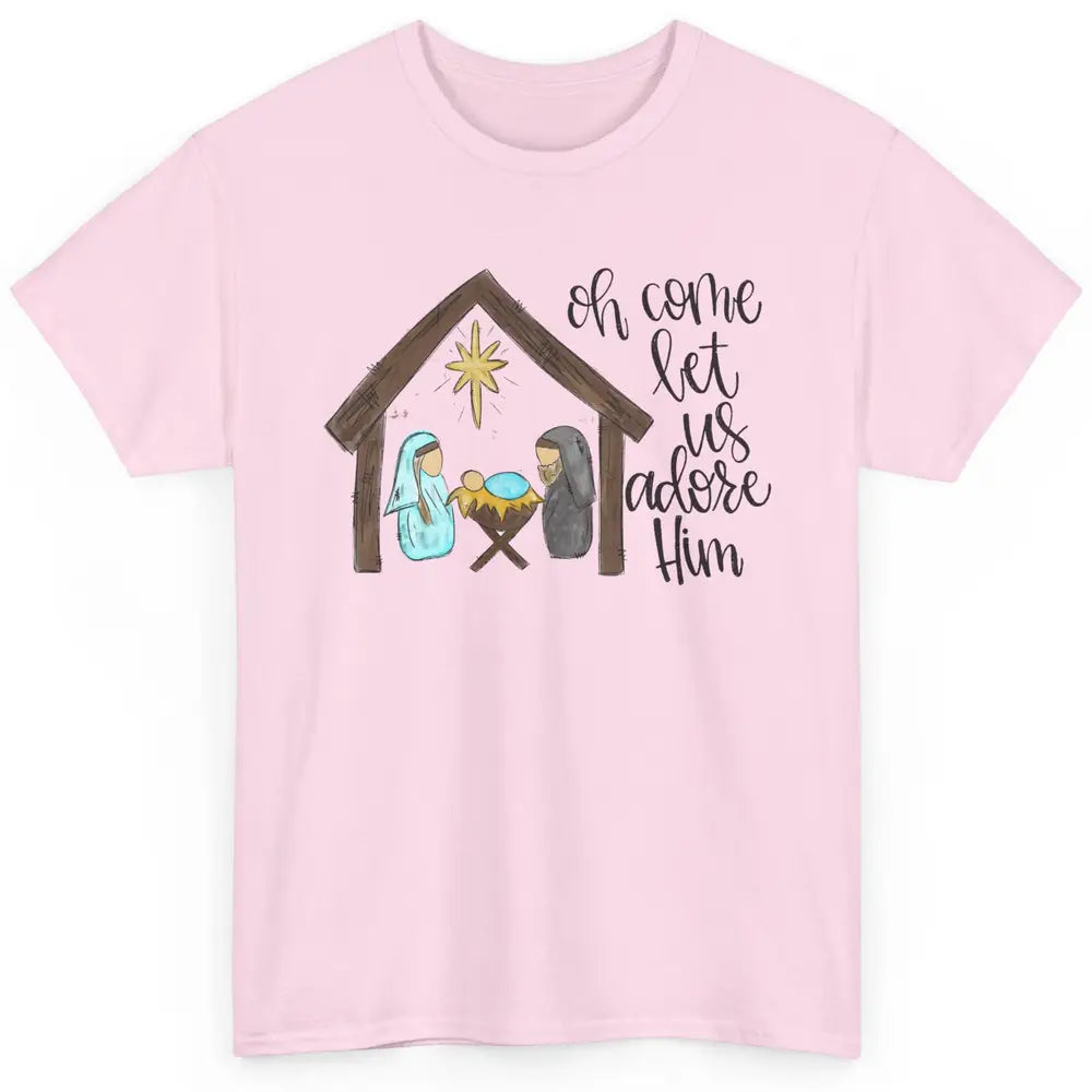 Retro Christmas Church Oh Come Let Us Adore Him Hand Drawing Classic Unisex T-Shirt