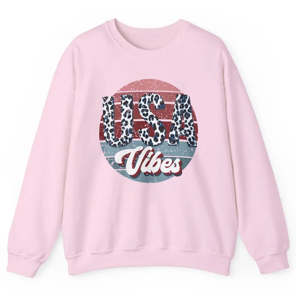 Vintage USA Vibes Leopard Patriots Independence Day Gift Unisex Crewneck Sweatshirt
