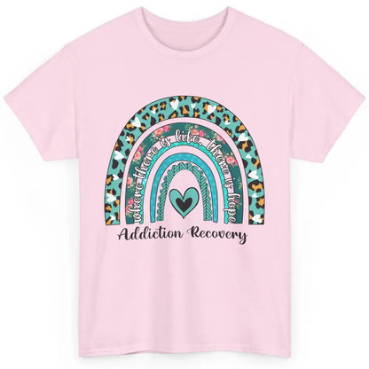 Addiction Recovery Awareness Rainbow Ribbon Blue Leopard Classic Unisex T-Shirt