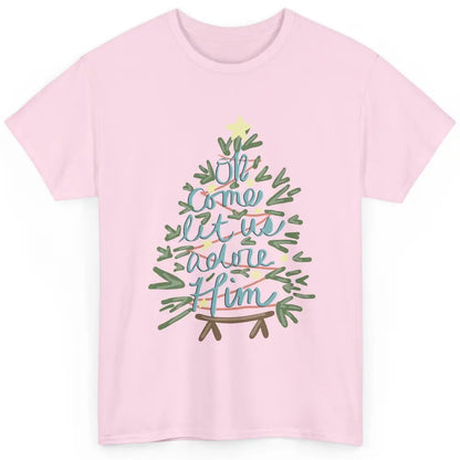 Retro Christmas Tree Oh Come Let Us Adore Him Groovy Xmas Classic Unisex T-Shirt