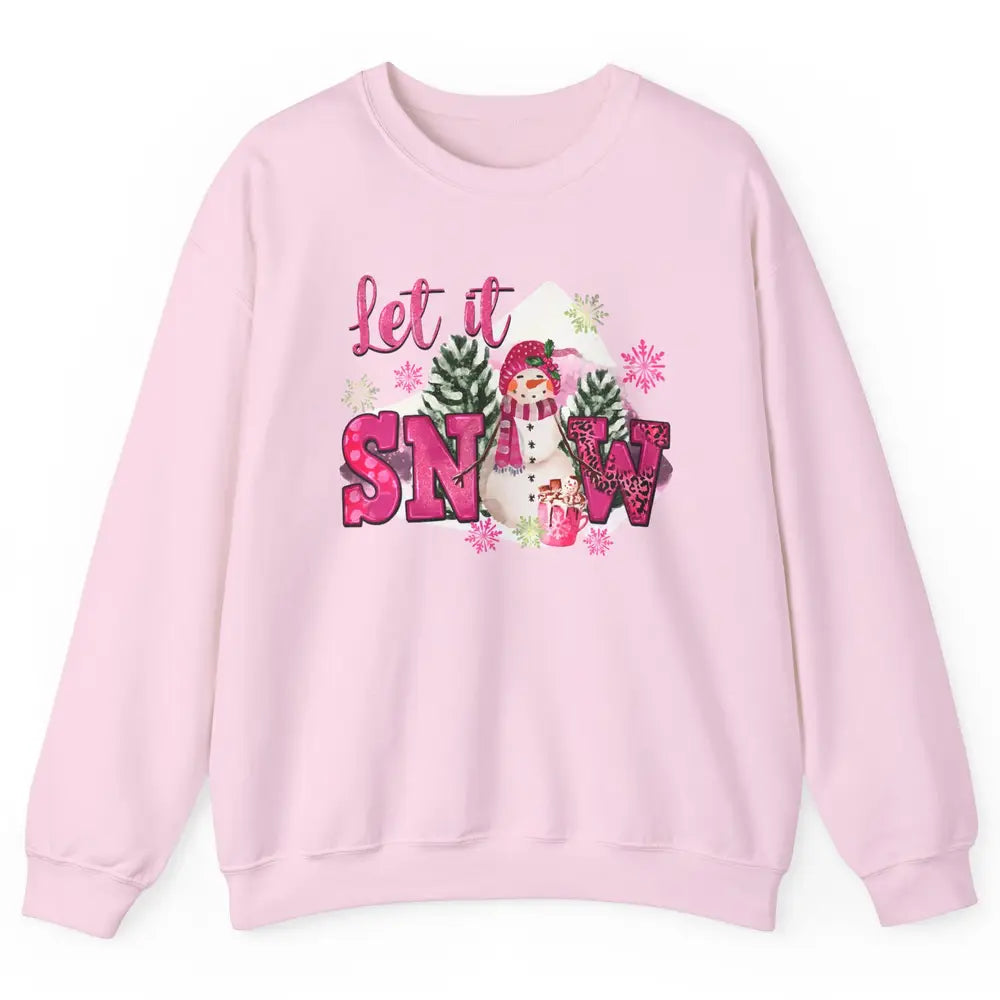 Retro Pink Christmas Snowman Let It Snow Winter Cozy Season Unisex Crewneck Sweatshirt