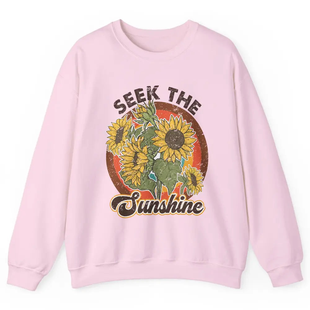 Retro Rainbow Sunflower Seek The Sunshine Peace Hippie Girl Unisex Crewneck Sweatshirt
