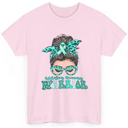 Addiction Recovery Awareness Warrior Leopard Messy Hair Bun Classic Unisex T-Shirt