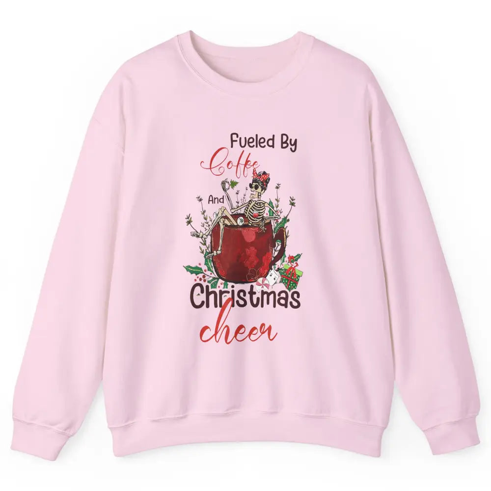 Merry Christmas Skeleton Drink Fueled By Coffee Xmas Latte Unisex Crewneck Sweatshirt