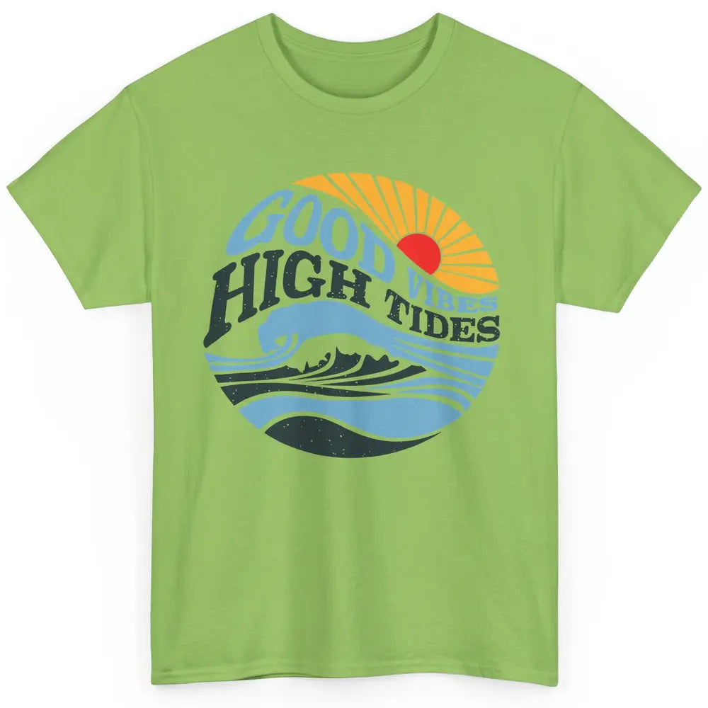 Retro Rainbow Sunrise Good Vibes High Tides Positive Vibes Classic Unisex T-Shirt