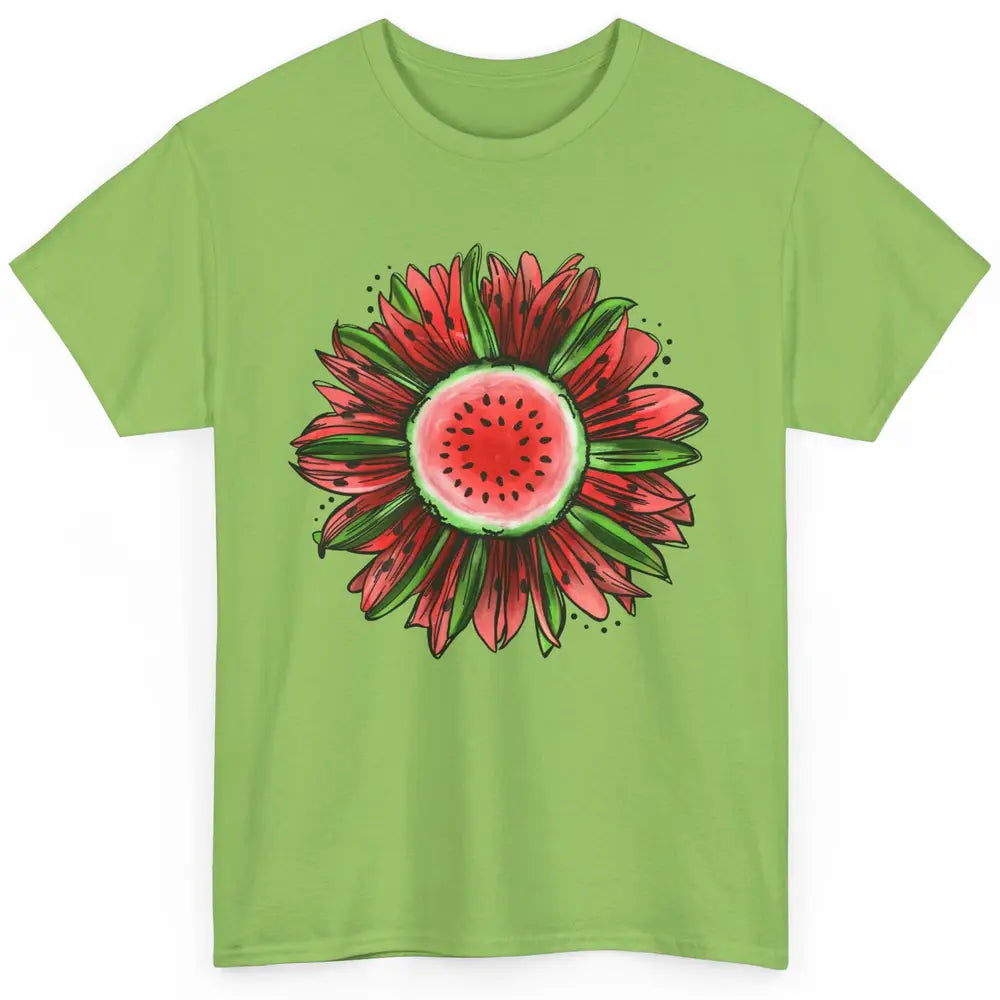 Watermelon Sunflower Summer Peace Love Watermelon Lover Gift Classic Unisex T-Shirt
