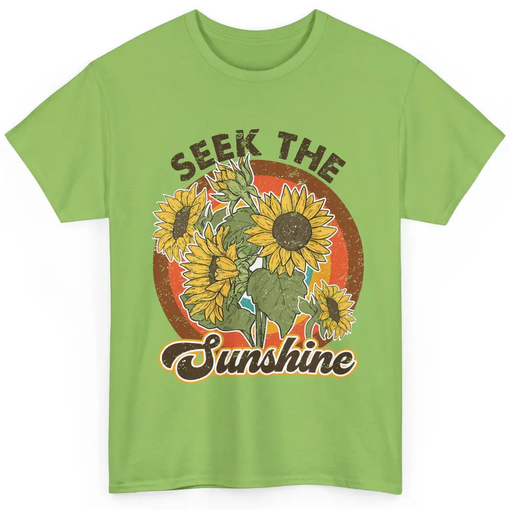 Retro Rainbow Sunflower Seek The Sunshine Peace Hippie Girl Classic Unisex T-Shirt