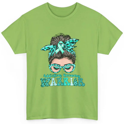 Addiction Recovery Awareness Warrior Leopard Messy Hair Bun Classic Unisex T-Shirt