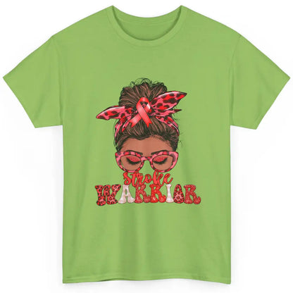 Afro Messy Hair Bun Black Women Warrior Red Stroke Awareness Classic Unisex T-Shirt