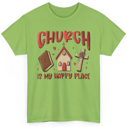 Retro Christmas Church Is My Happy Place Christian Hand Draw Classic Unisex T-Shirt