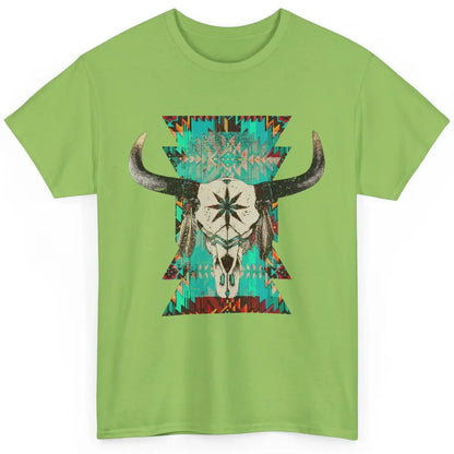Boho Bull Skull Turquoise Aztec Western Country Rodeo Cowboy Classic Unisex T-Shirt