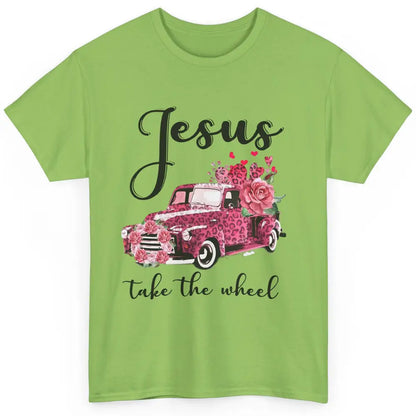 Christian Girl Jesus Take The Wheel Leopard Car and Roses Classic Unisex T-Shirt