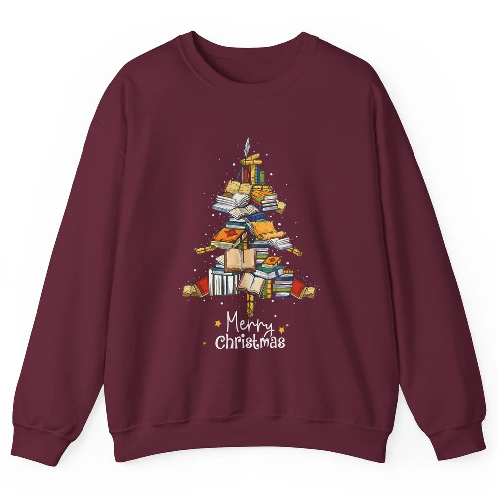 Merry Christmas Tree Reading Books Librarian Xmas Lighting Unisex Crewneck Sweatshirt