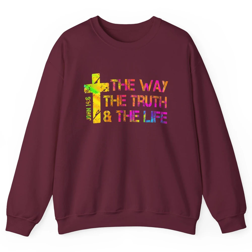 Way Truth Life Bible Verse Cross Christian Jesus God Faith Unisex Crewneck Sweatshirt