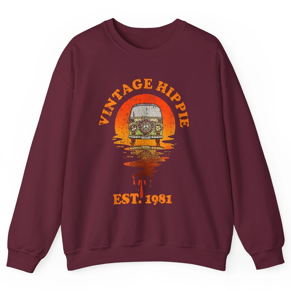 Vintage Hippie 1981 40th Birthday Hippie Van Peace Lovers Unisex Crewneck Sweatshirt
