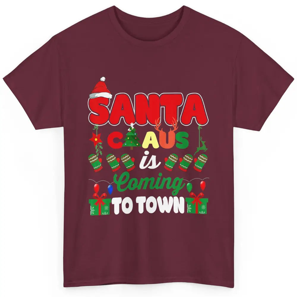 Merry Christmas Santa Claus Coming To Town Retro Xmas Lights Classic Unisex T-Shirt