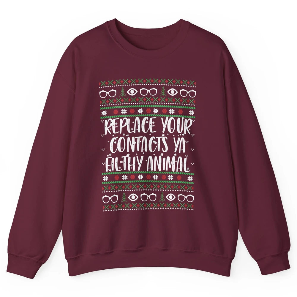 Optometry Christmas Tree Eyeglasses Replace Ya Contacts Ugly Unisex Crewneck Sweatshirt