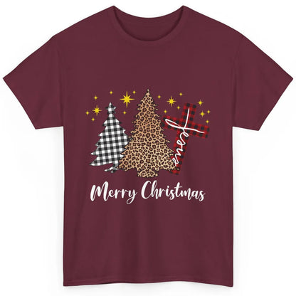 Merry Christmas Xmas Tree Cross Red Plaid Christian Leopard Classic Unisex T-Shirt