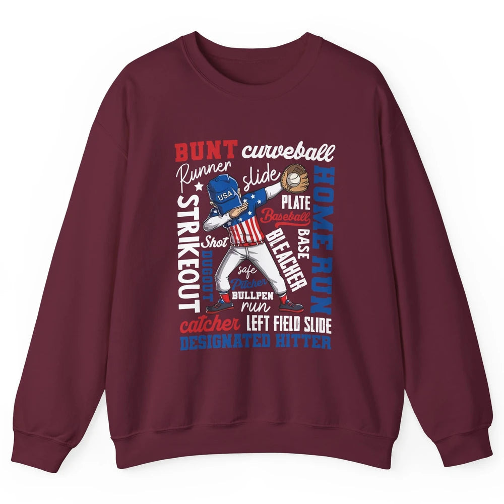 Baseball Dabbing 4th of July US Patriotic Baseball Players Unisex Crewneck Sweatshirt