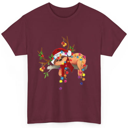 Merry Christmas Santa Claus Hat Sloth Reindeer Xmas Lights Classic Unisex T-Shirt