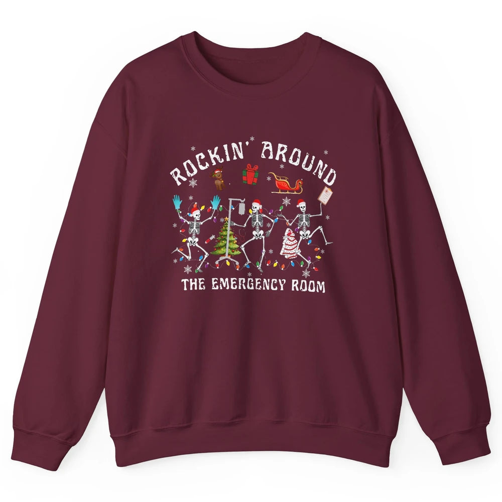 Merry Christmas Rocking Around Emergency Room Skeleton Nurse Unisex Crewneck Sweatshirt