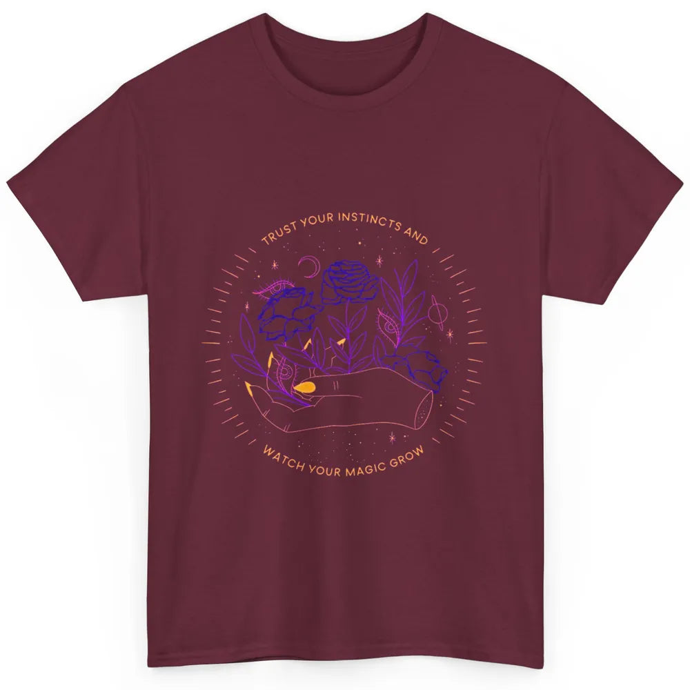 Watch Magic Grow Mystical Moon Witchy Hand Floral Rose Goth Classic Unisex T-Shirt