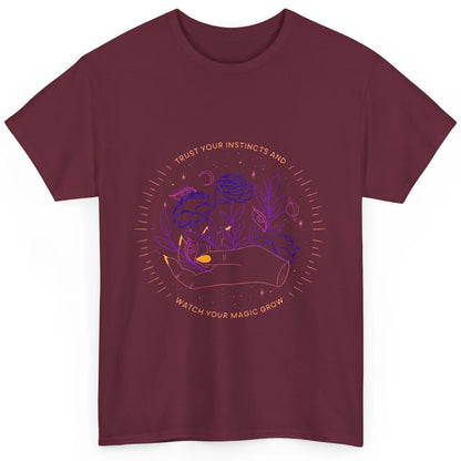 Watch Magic Grow Mystical Moon Witchy Hand Floral Rose Goth Classic Unisex T-Shirt