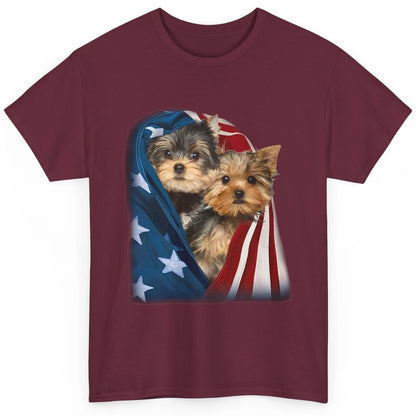 Yorkshire Terrier US Flag July 4th Patriotic Yorkie Puppies Classic Unisex T-Shirt