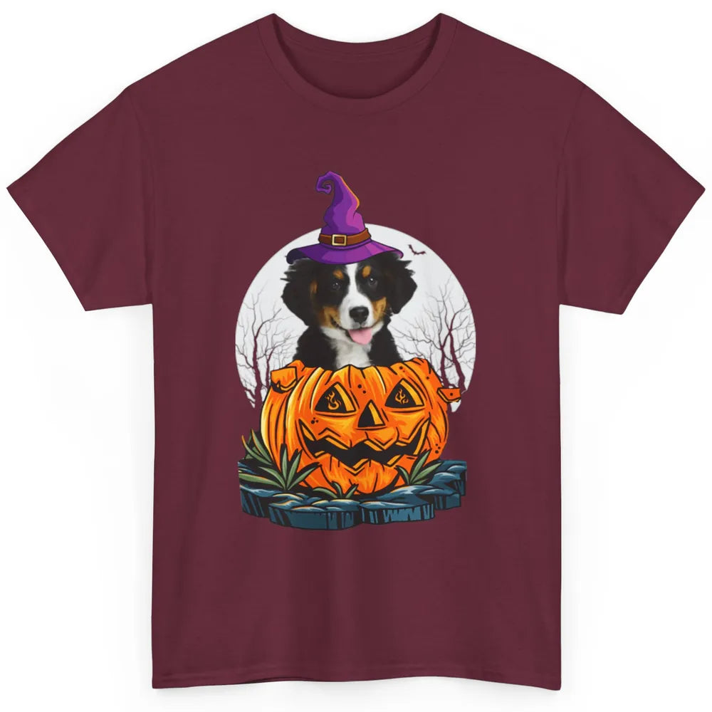 Bernese Mountain Dog Witch Pumpkin Halloween Spooky Season Classic Unisex T-Shirt
