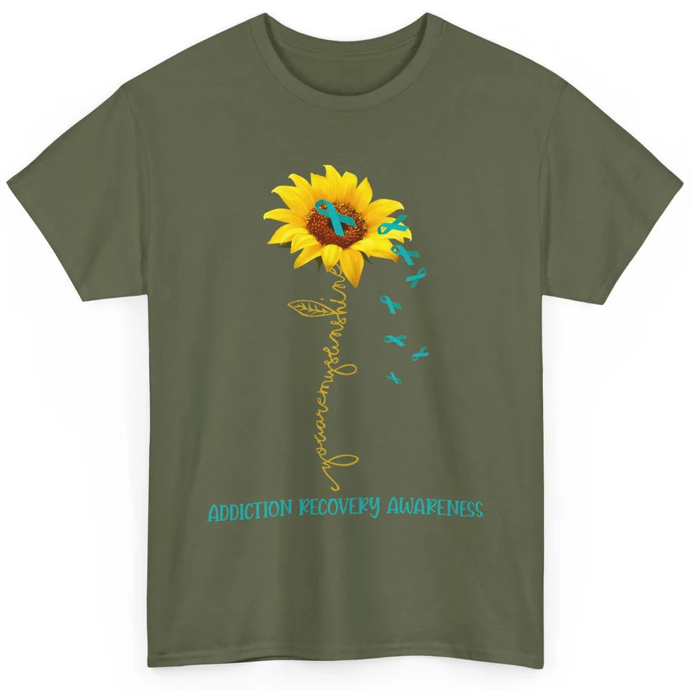 Addiction Recovery Awareness Teal Ribbon Sunflower Classic Unisex T-Shirt